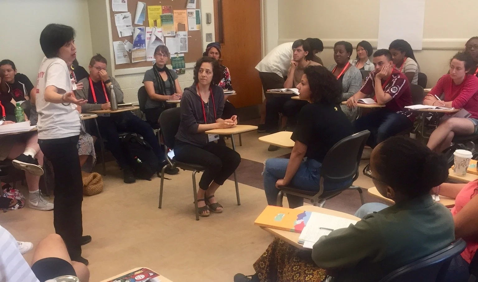 Emily Lawsin facilitates an oral history role-playing exercise at Groundswell's "Anti-Oppression Frameworks for Oral History" AMC workshop.