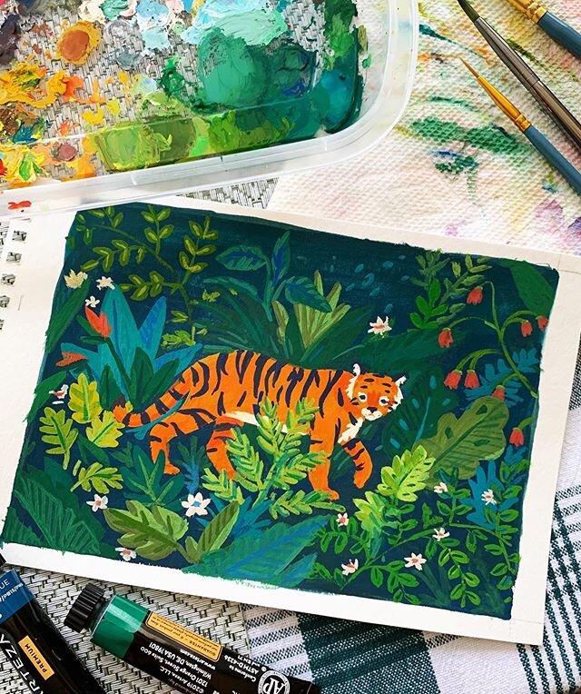 Gouache tiger in the jungle🐯