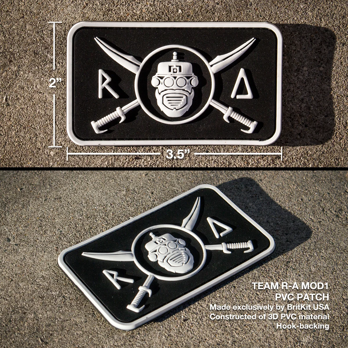 Team R-A MOD1 PVC Patch Made exclusively by BritKit USA. Constructed of PVC material with hook backing. White/Black. 3.5" x 2.0" $10 USD STOCK: OUT OF STOCK :(