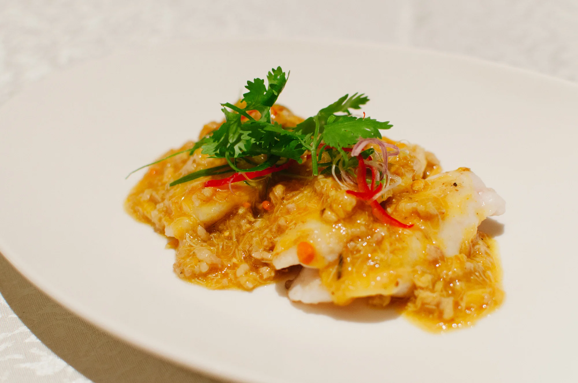 蟹粉肉未煎海斑片 Pan-fried Sliced Grouper Fish with Crab Meat, Crab Roe and Minced Pork