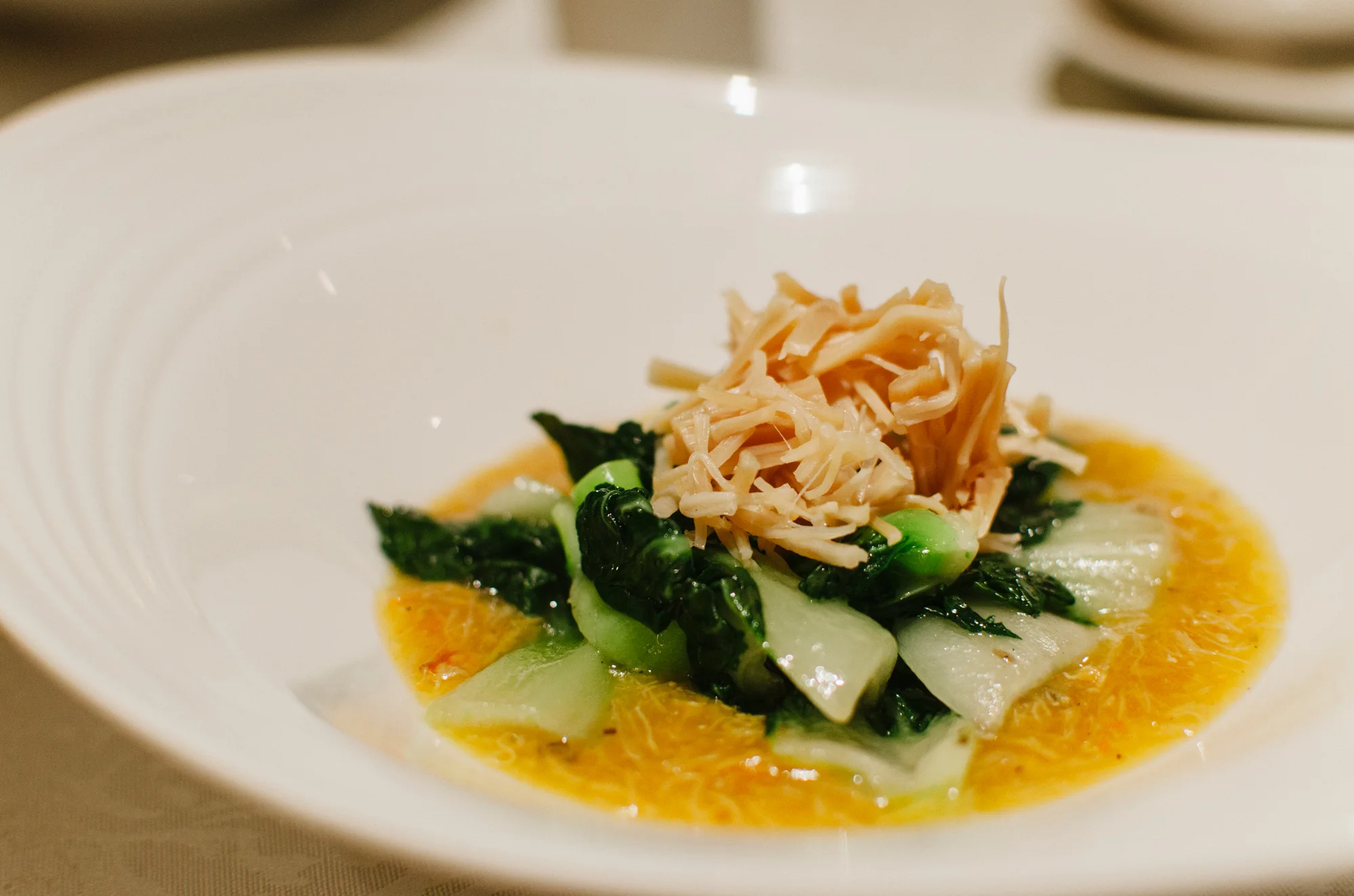 干贝蟹粉扒白菜苗 Braised White Cabbage with Dried Scallops, Crab Meat and Crab Roe