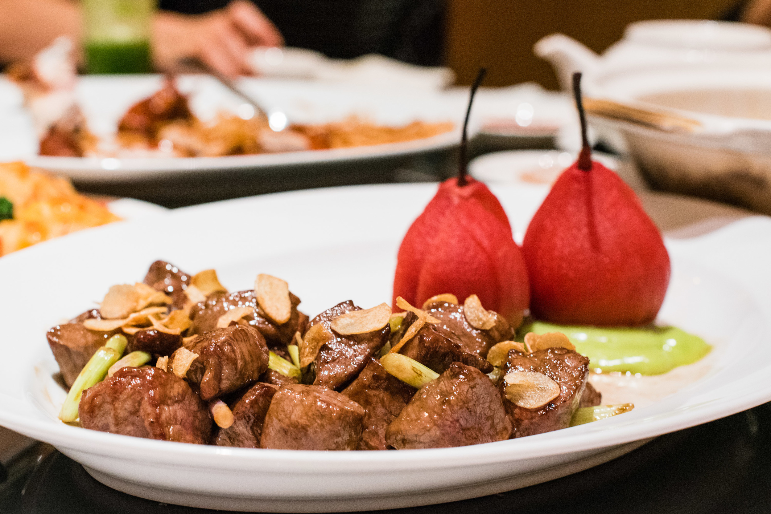 Wok-Fried Australia Beef Tenderloin &amp; Chilled Marinated Sour Plum Pear with Light Wasabi Sauce (S$30++)