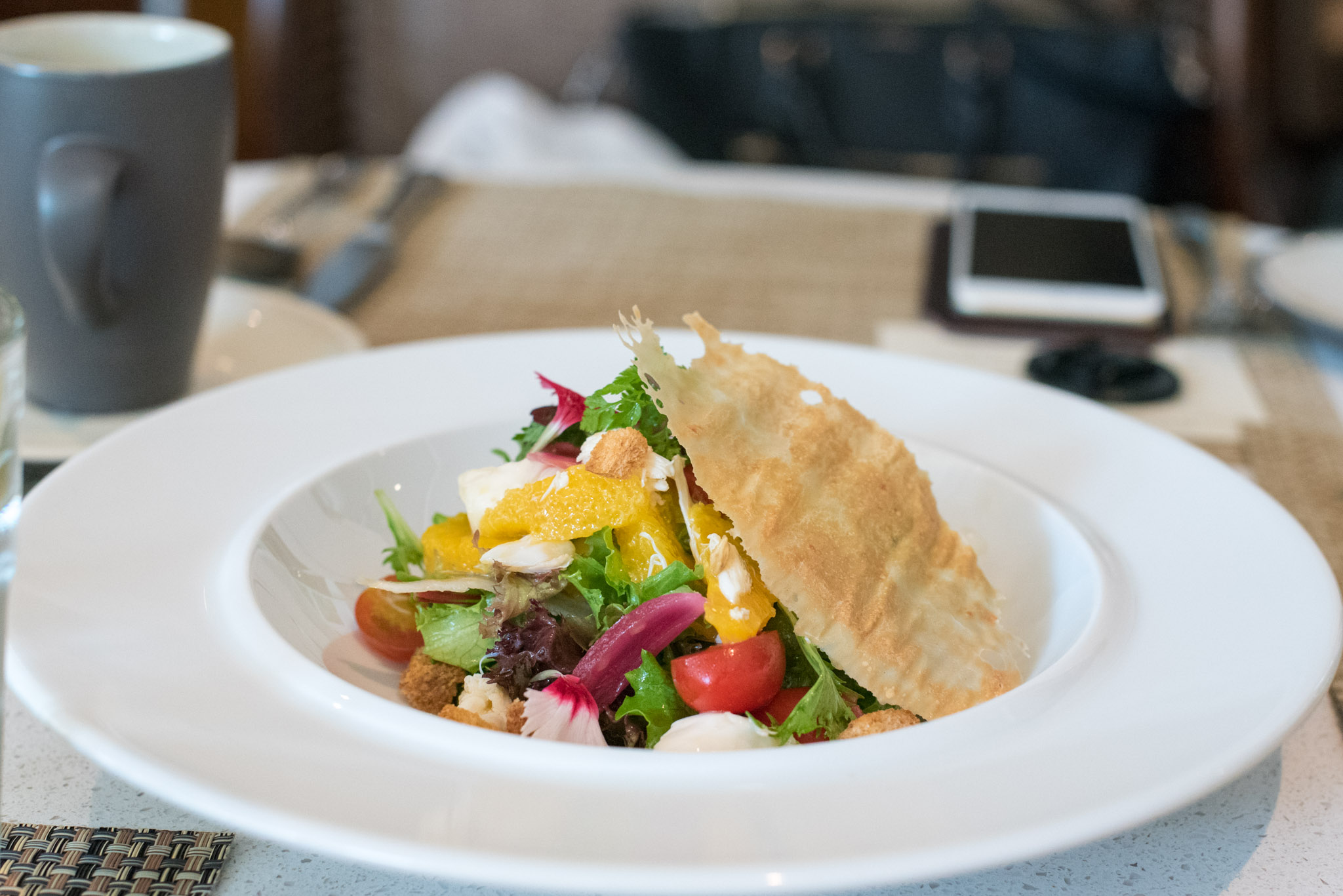 Orange, Fennel, Crab, Mixed Salad, Black Olives, Cherry Tomatoes and Tropea OnionsThe Waterfall - Shangri-La Singapore