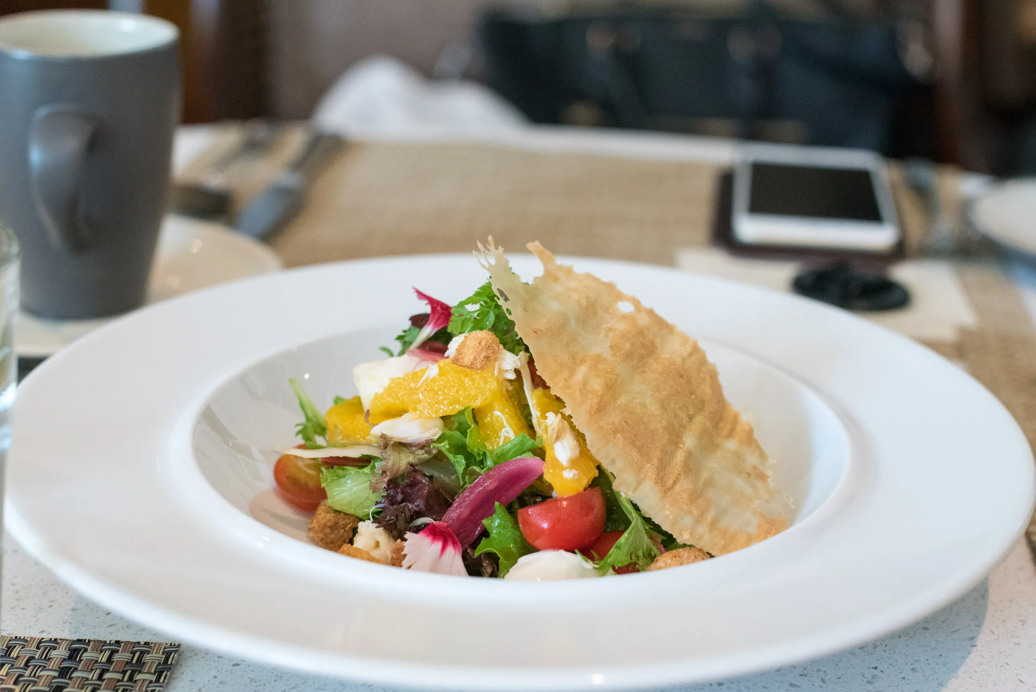 Orange, Fennel, Crab, Mixed Salad, Black Olives, Cherry Tomatoes and Tropea Onions The Waterfall - Shangri-La Singapore