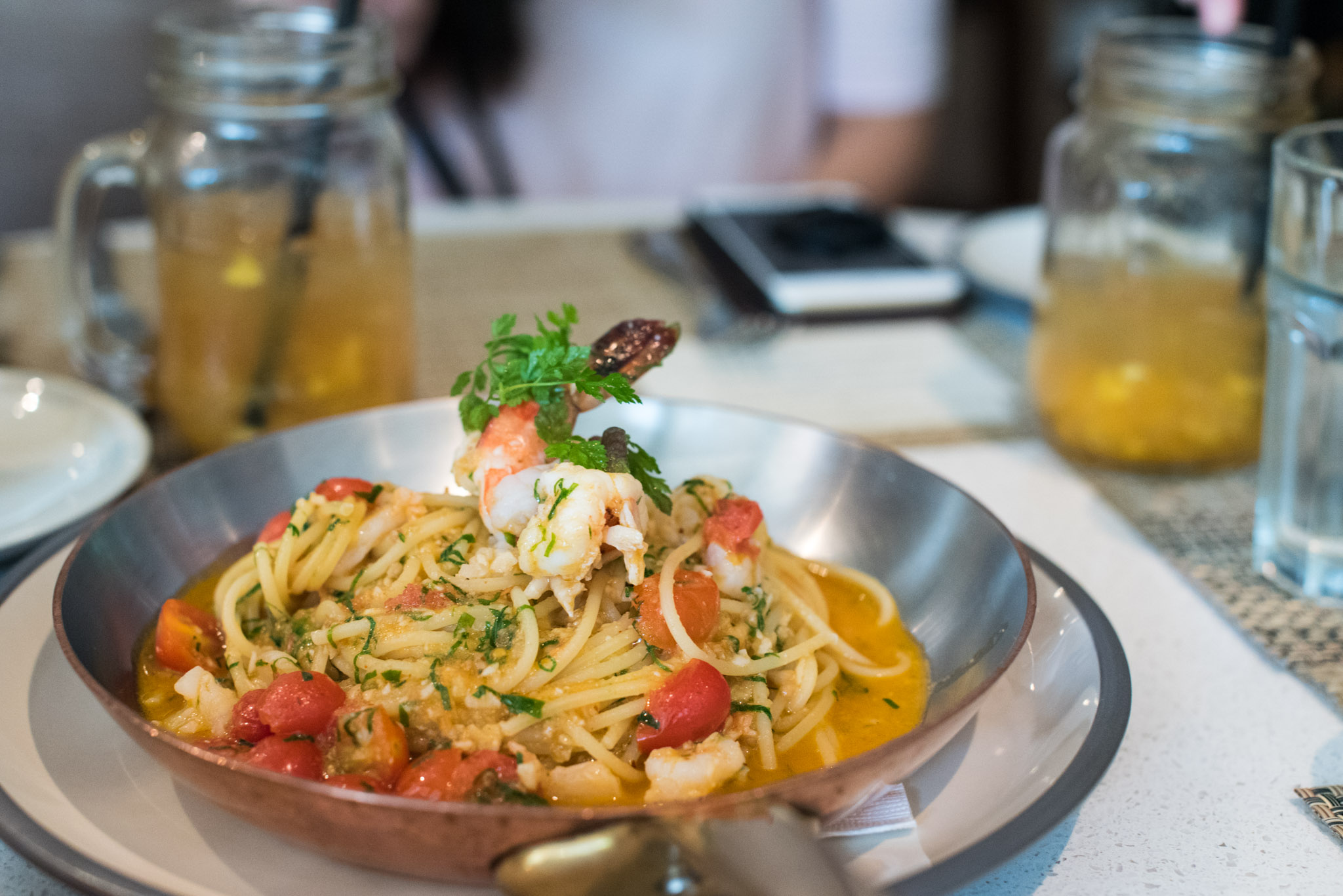 Shrimps, Prawns, Garlic, Chili, Extra Virgin Olive Oil and Lemon PastaThe Waterfall - Shangri-La Singapore