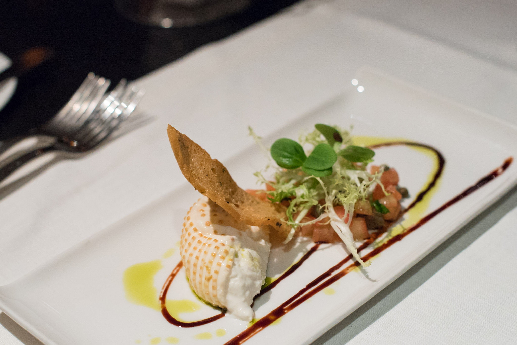 San Marzano Tomato Tartare, Smoked Burrata, Oregano Crostini and Frisée Salad with Basil Dressing (S$24++)Basilico - Regent Singapore