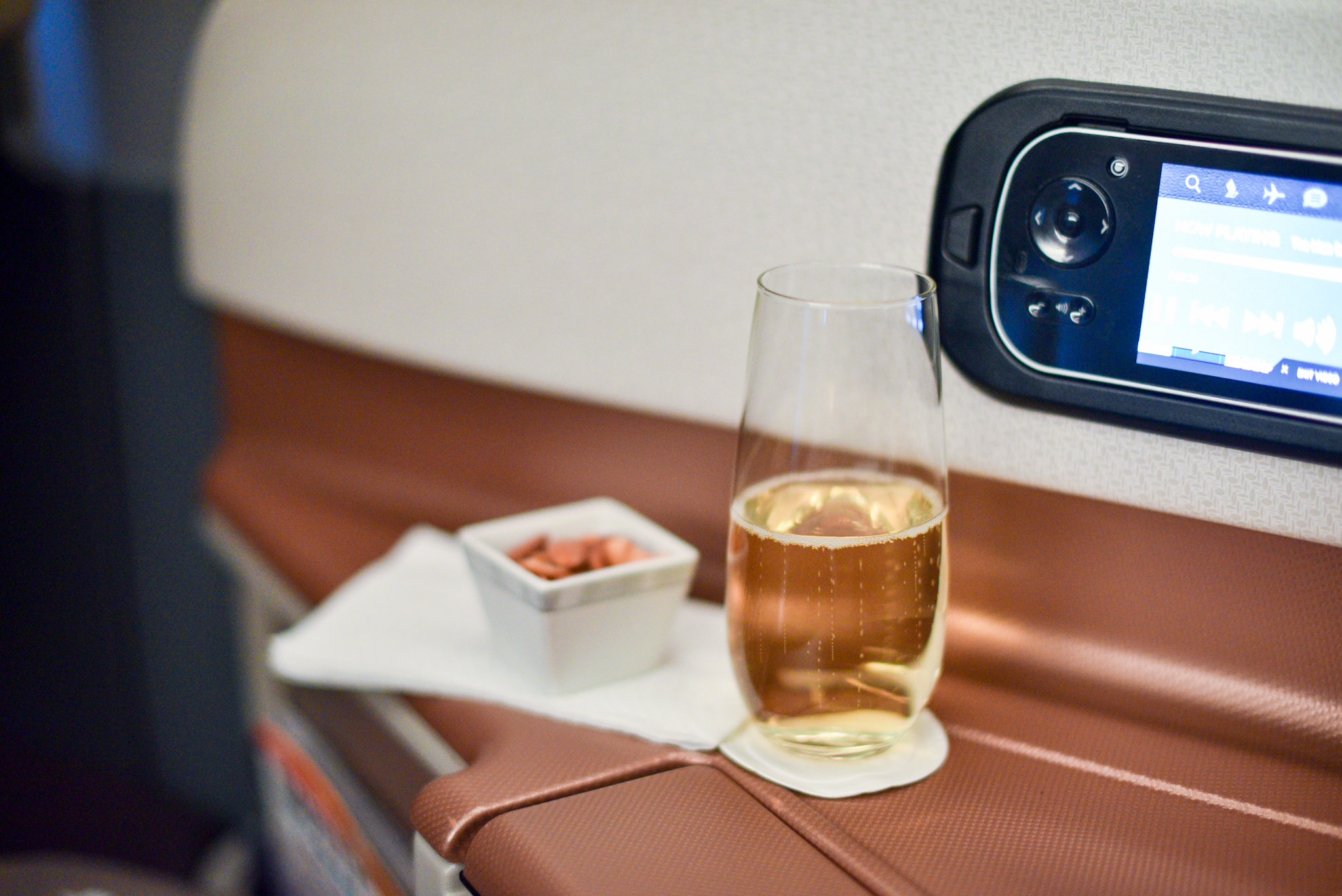 Taittinger Champagne and Mixed NutsBoeing 777-300ER (Business Class) - Singapore Airlines