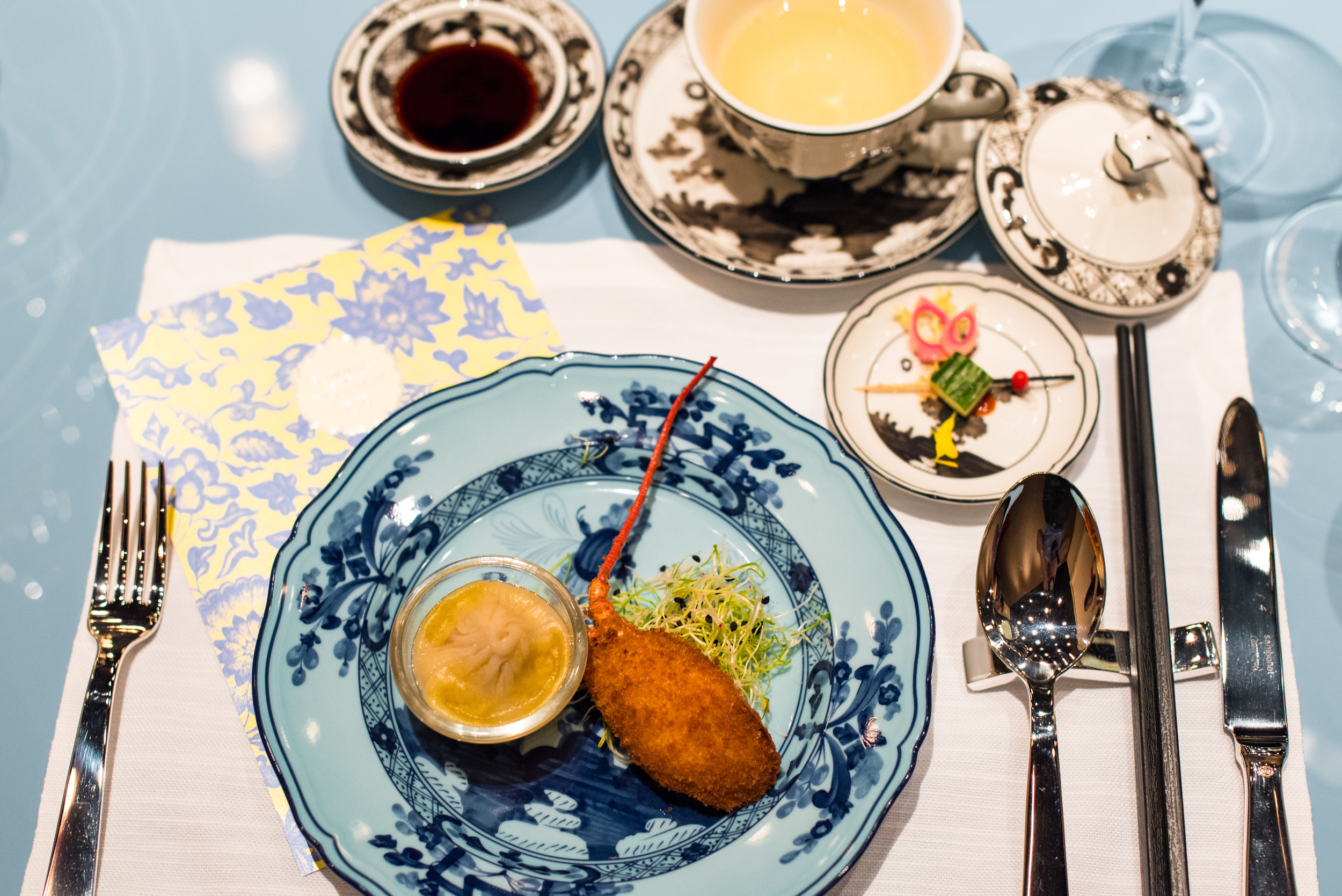 Steamed Chicken, Hairy Crab Roe, Ginger Dumpling and Baked Stuffed Boston Lobster with Spring OnionSummer Pavilion - The Ritz-Carlton, Millenia Singapore