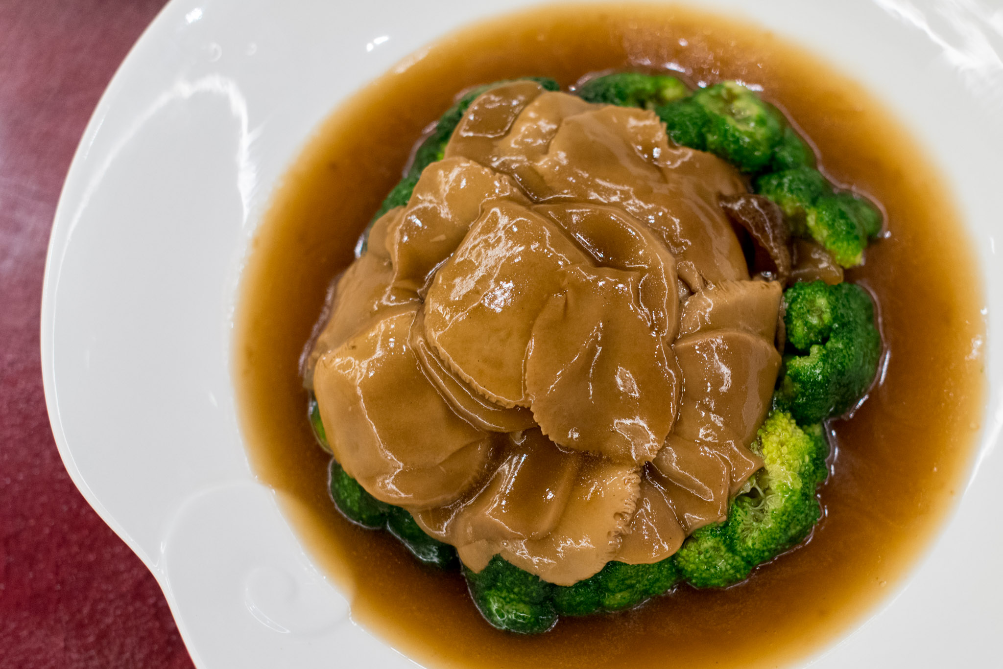 Braised Sea Cucumber & Ling Zhi Mushroom with Broccoli Park Hotel Clarke Quay