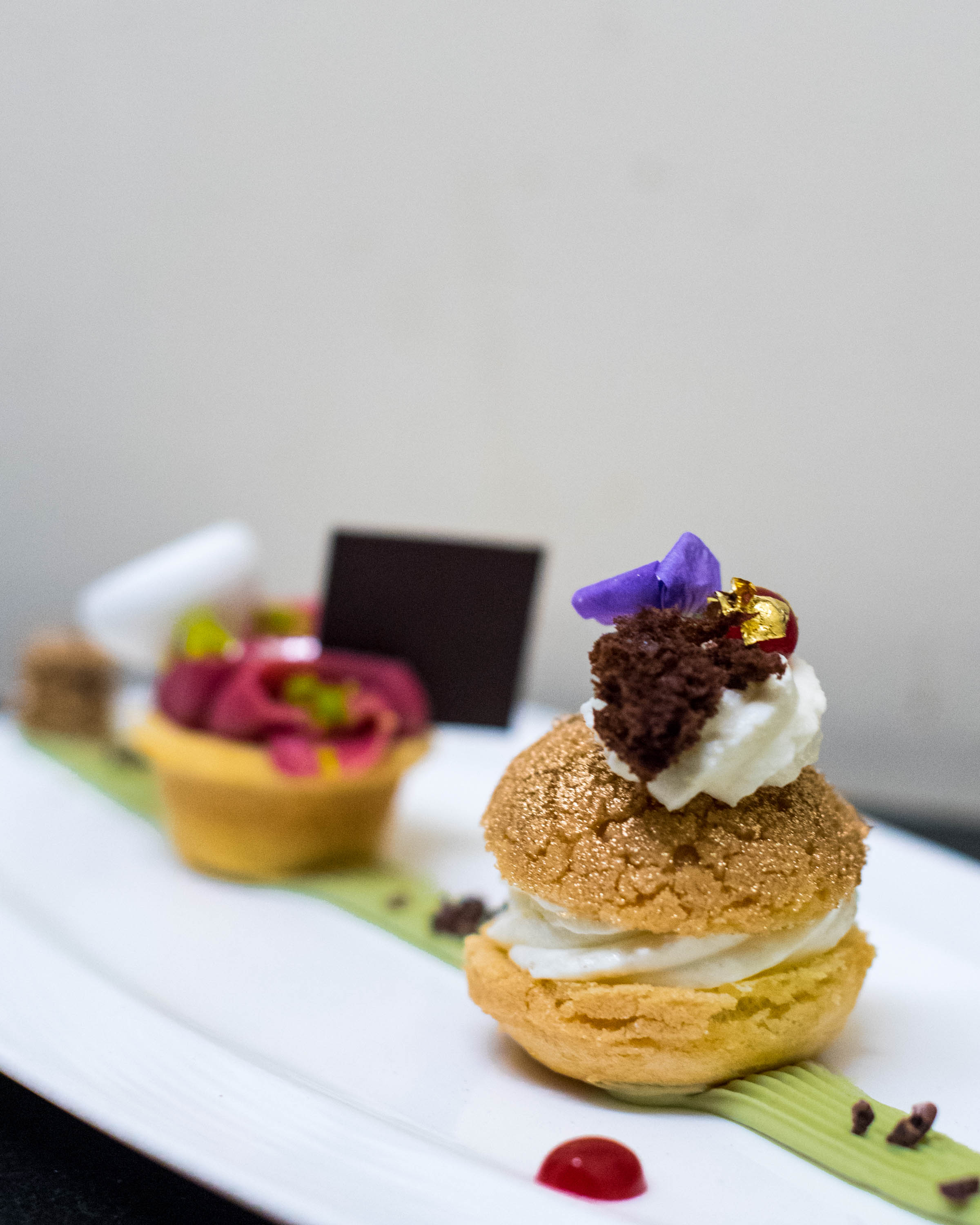 Crispy Chestnut Honey Bigne and Almond Tartlet with Homemade Cherry Compote and Lemon Meringue - 2016 BasilissimoBasilico - Regent Singapore