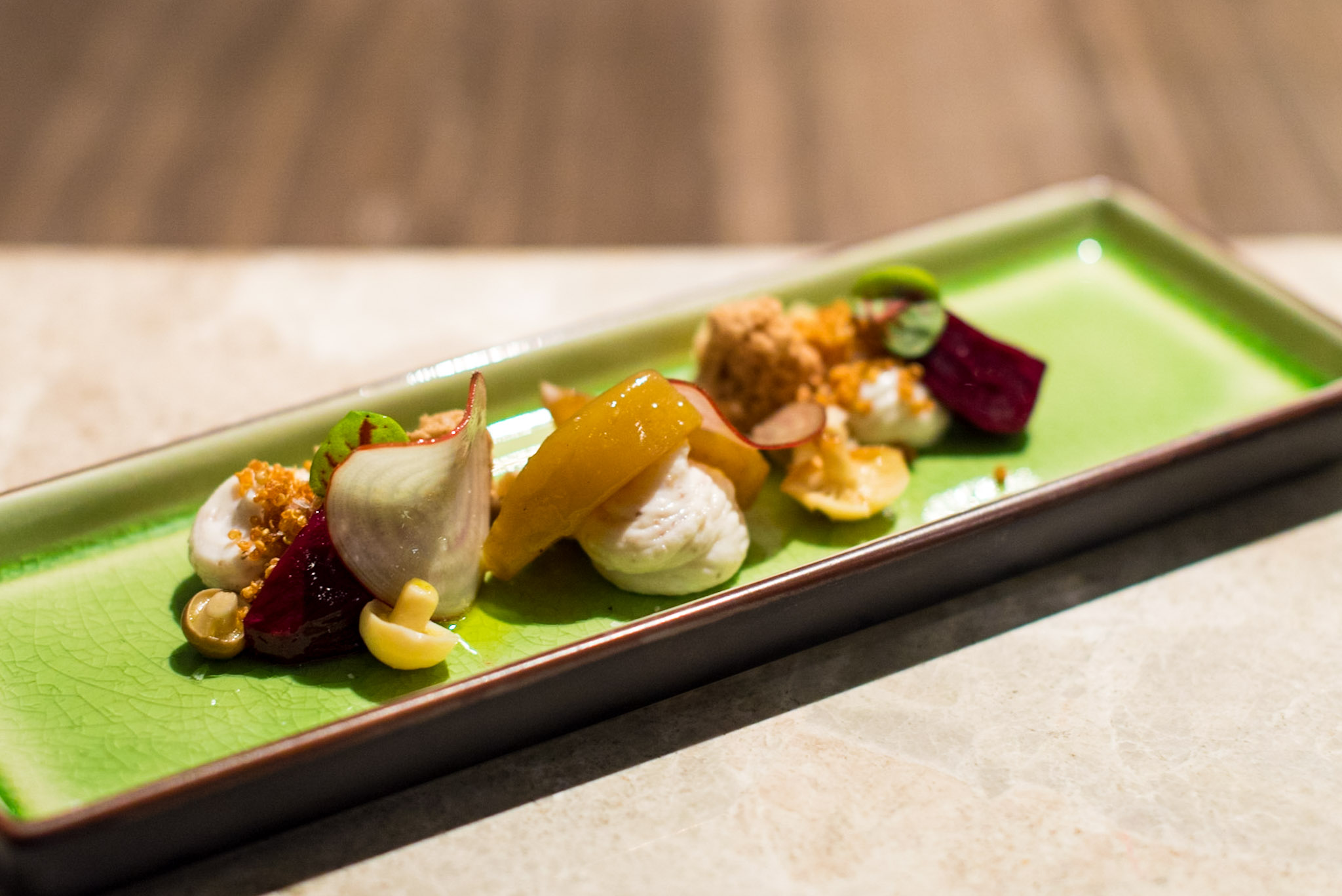 Beetroot and Goat Cheese Composition, Quinoa, Sorrel, Cress - Chef's TableDolce Vita - Mandarin Oriental, Singapore