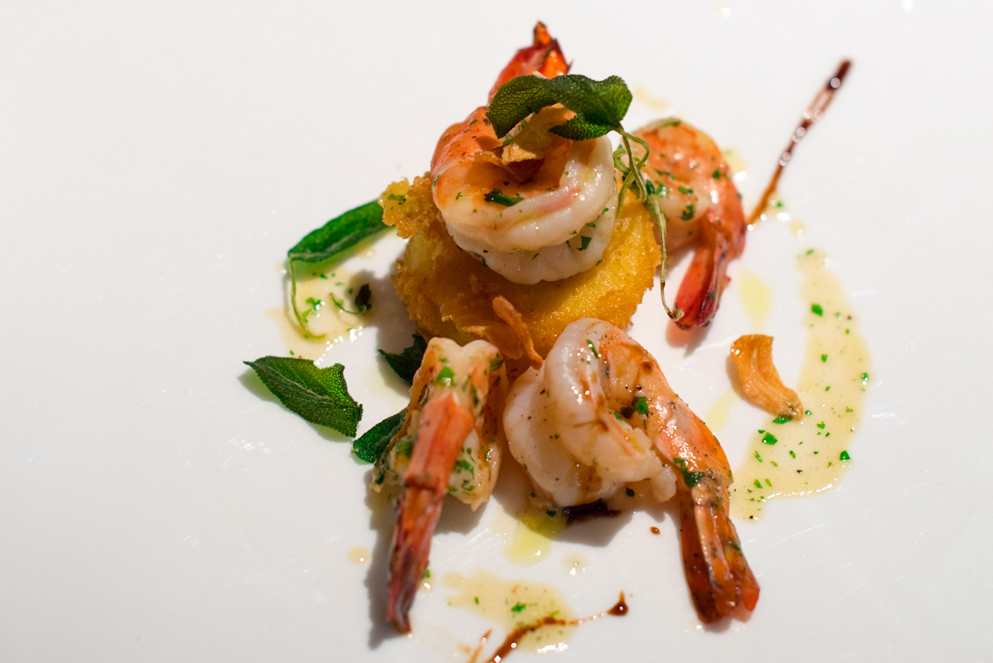 Seared Prawns, Soft Polenta, Sage, Garlic Chips - Chef's TableDolce Vita - Mandarin Oriental, Singapore