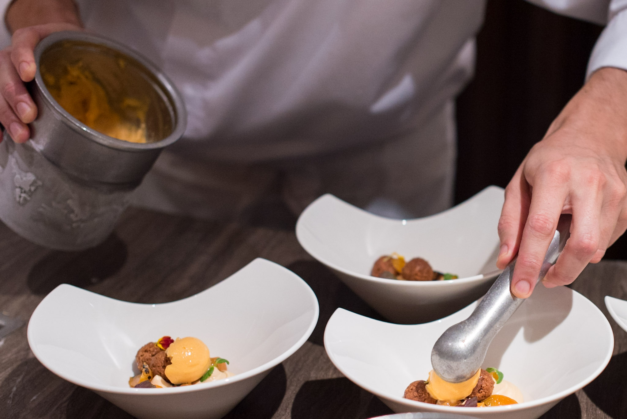 Milk Jam, Hazelnut Crunch, Vanilla Apricot Ice, Apricot Coulis -&nbsp;Chef's TableDolce Vita - Mandarin Oriental, Singapore