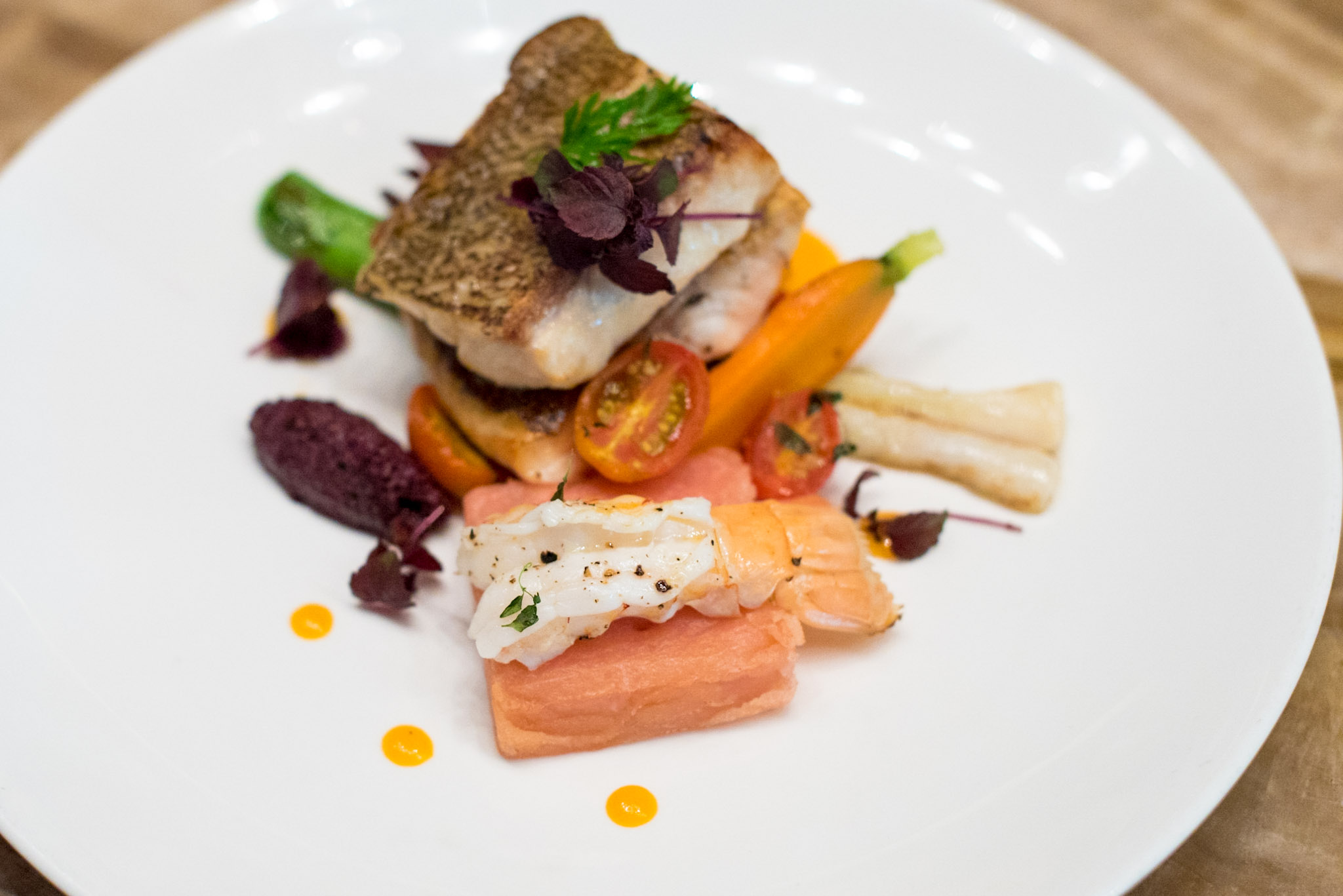 Dentice Rosa Al Forno, Con Scampo, Patate Olive E CilieginiThe Waterfall - Shangri-La Hotel, Singapore