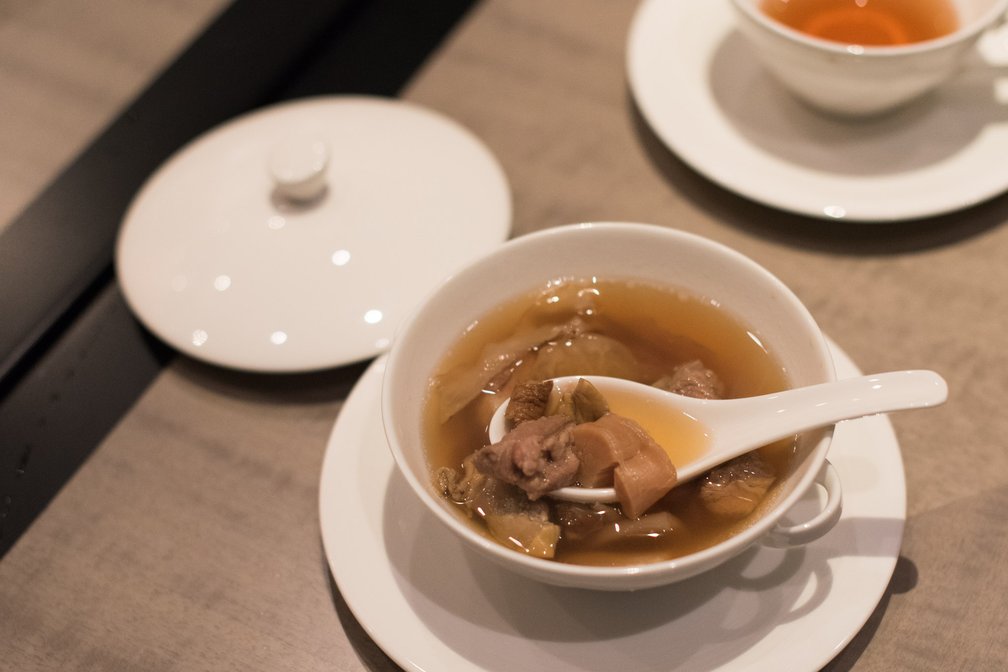 Sea Whelk, Maca, Dried Scallops and Pork Ribs (S$38++)Jiang-Nan Chun - Four Seasons Hotel Singapore