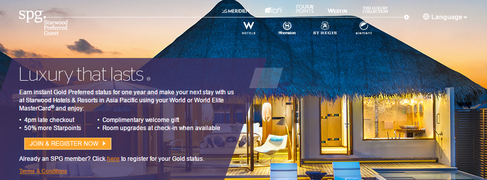 Get SPG Gold with One Stay (APAC) - World MasterCard Holders