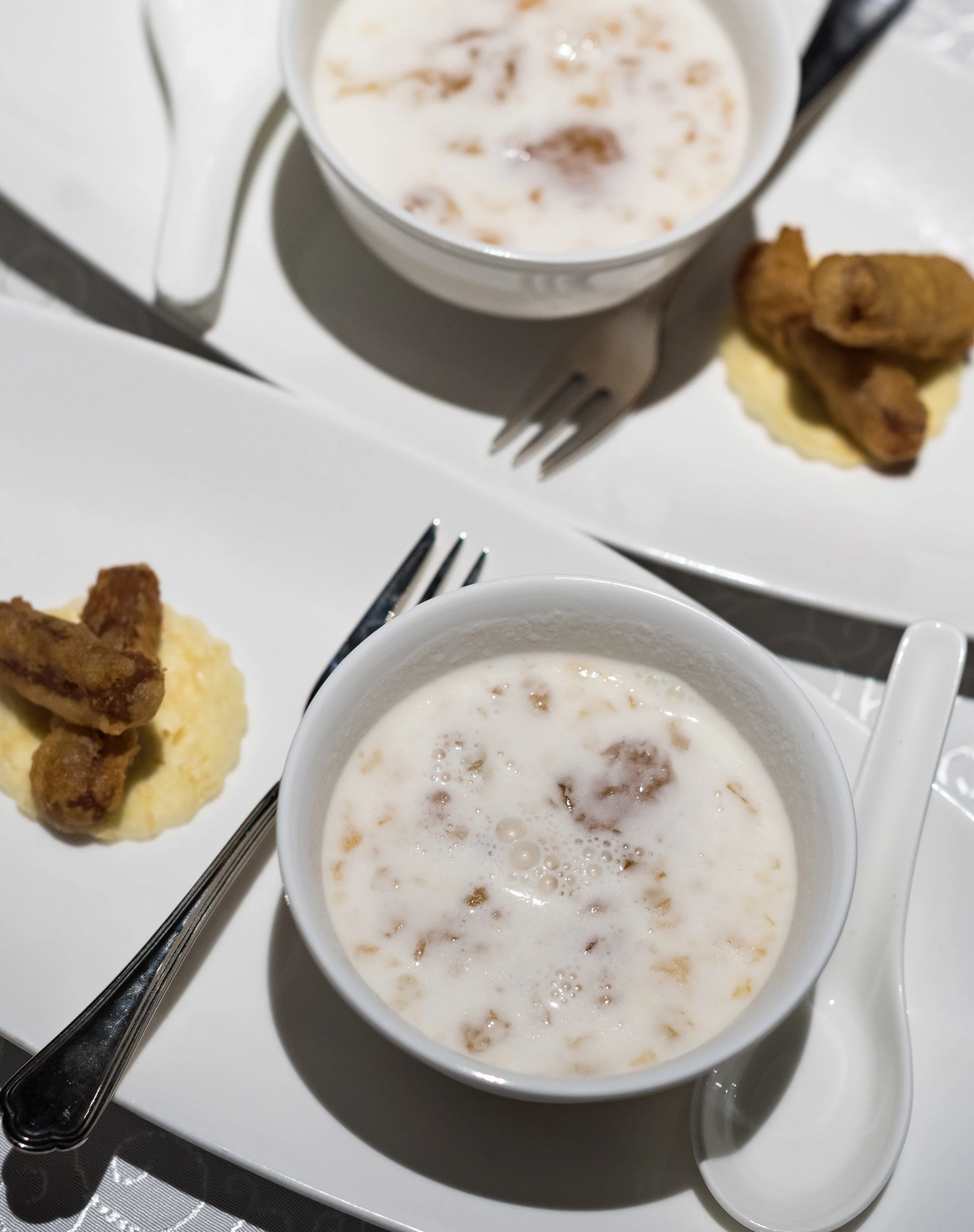 Fragrant Homemade Almond Tea with Peach Gum served with Crispy Glutinous Rice Cake Yan Ting - The St. Regis Singapore