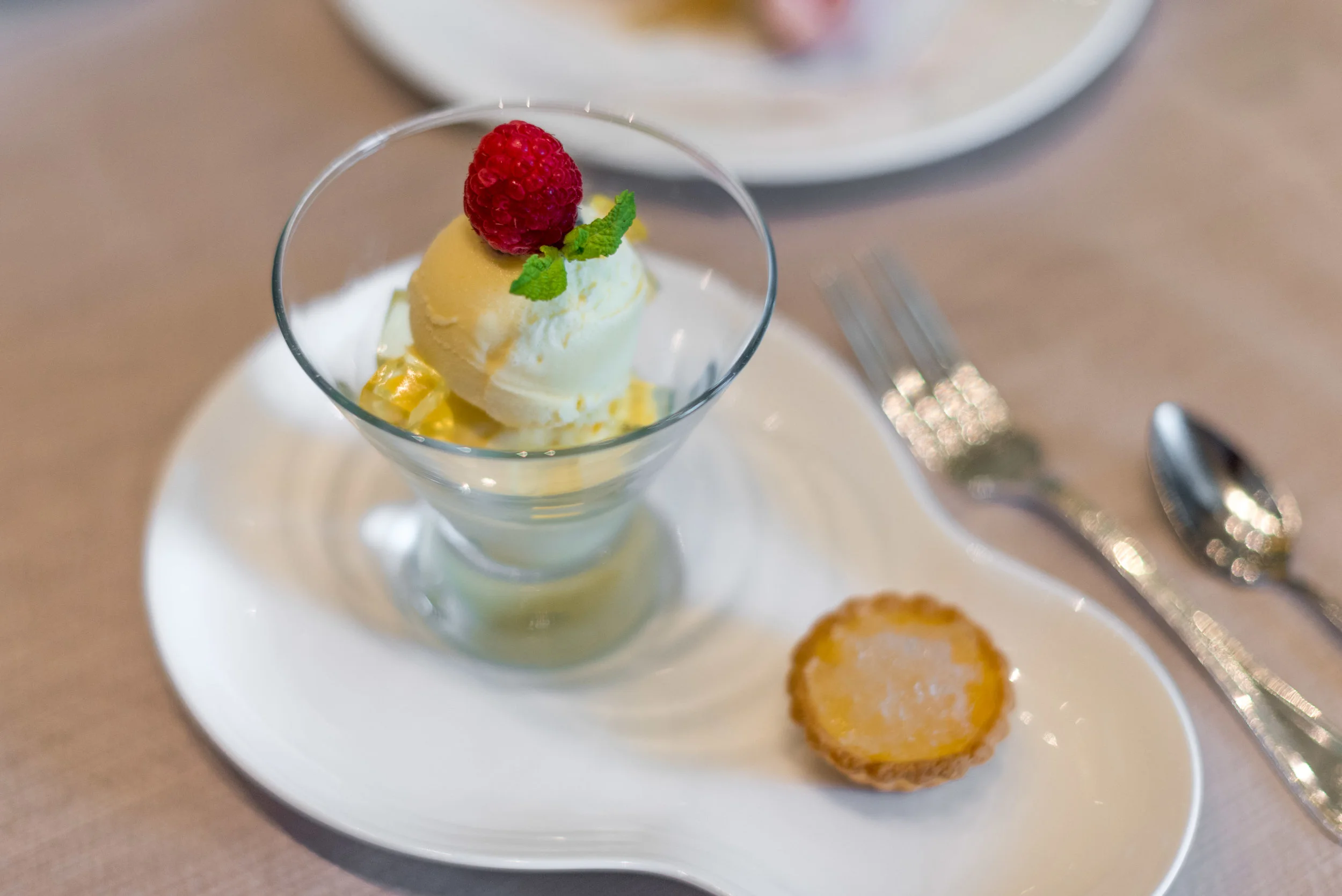 Shaved Pineapple Coconut Ice with Champagne Jelly | Bird's Next Egg Tart Gourmet Dim Sum Treasures - Jade (The Fullerton Hotel Singapore)