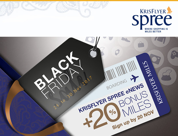 20% Bonus KrisFlyer Miles on KrisFlyer Spree (24-30 November 2017) - Registration Required