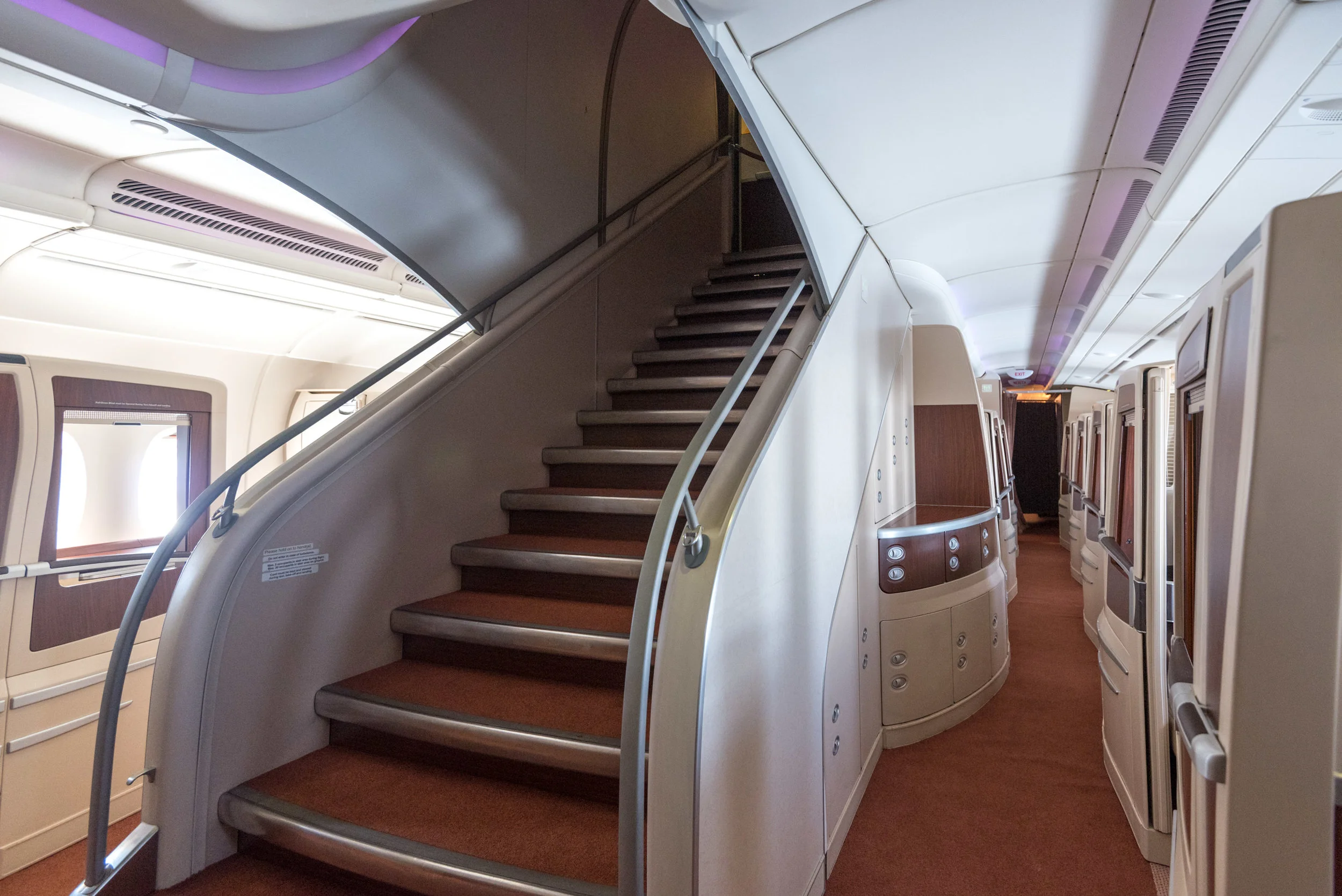 Stairs to Business Cabin Singapore Airlines Suites SQ802 A380-800 - SIN to PEK