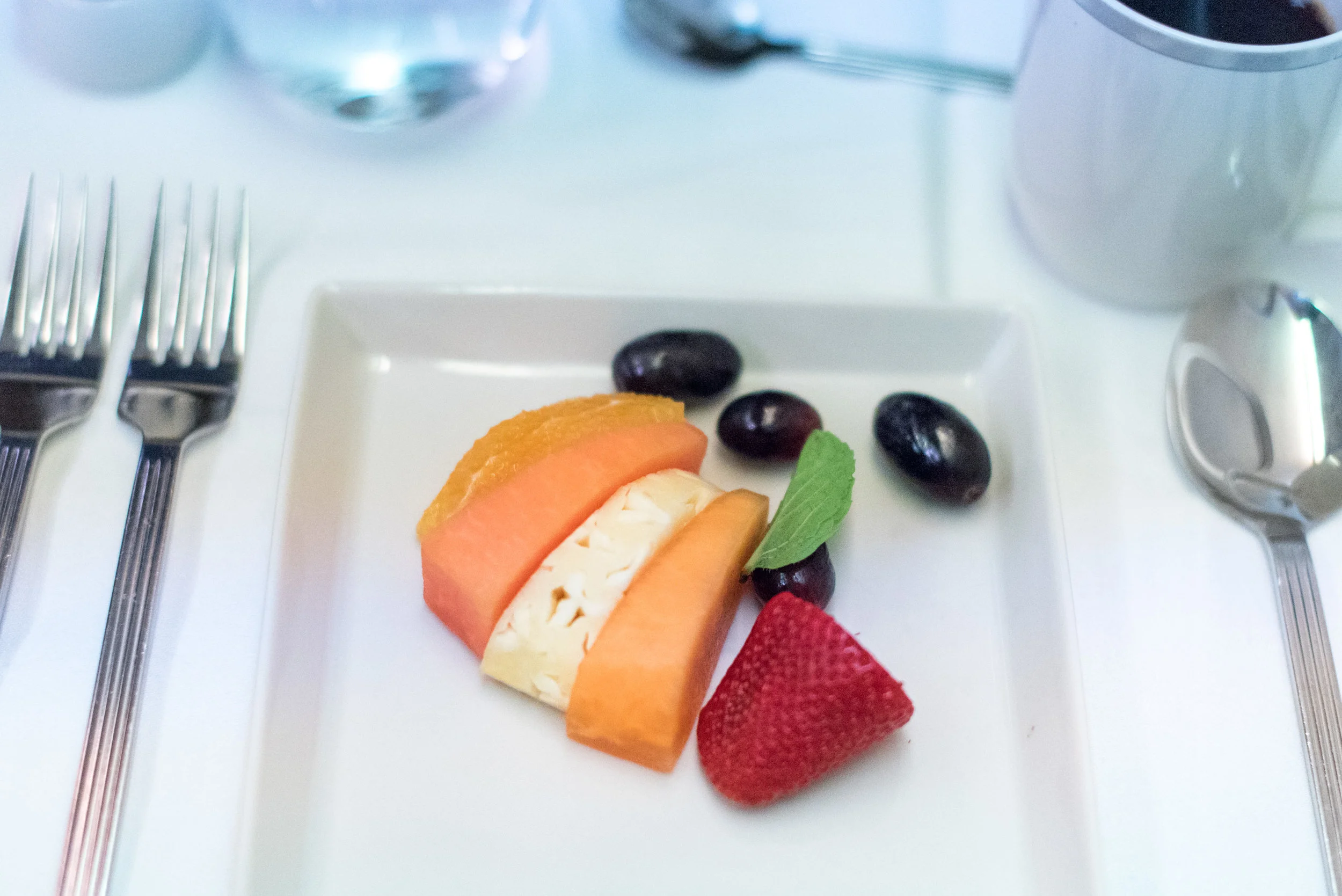 Selection of Sliced Fresh Fruits - Breakfast Service Singapore Airlines Business Class SQ285 A380-800 - SIN to AKL