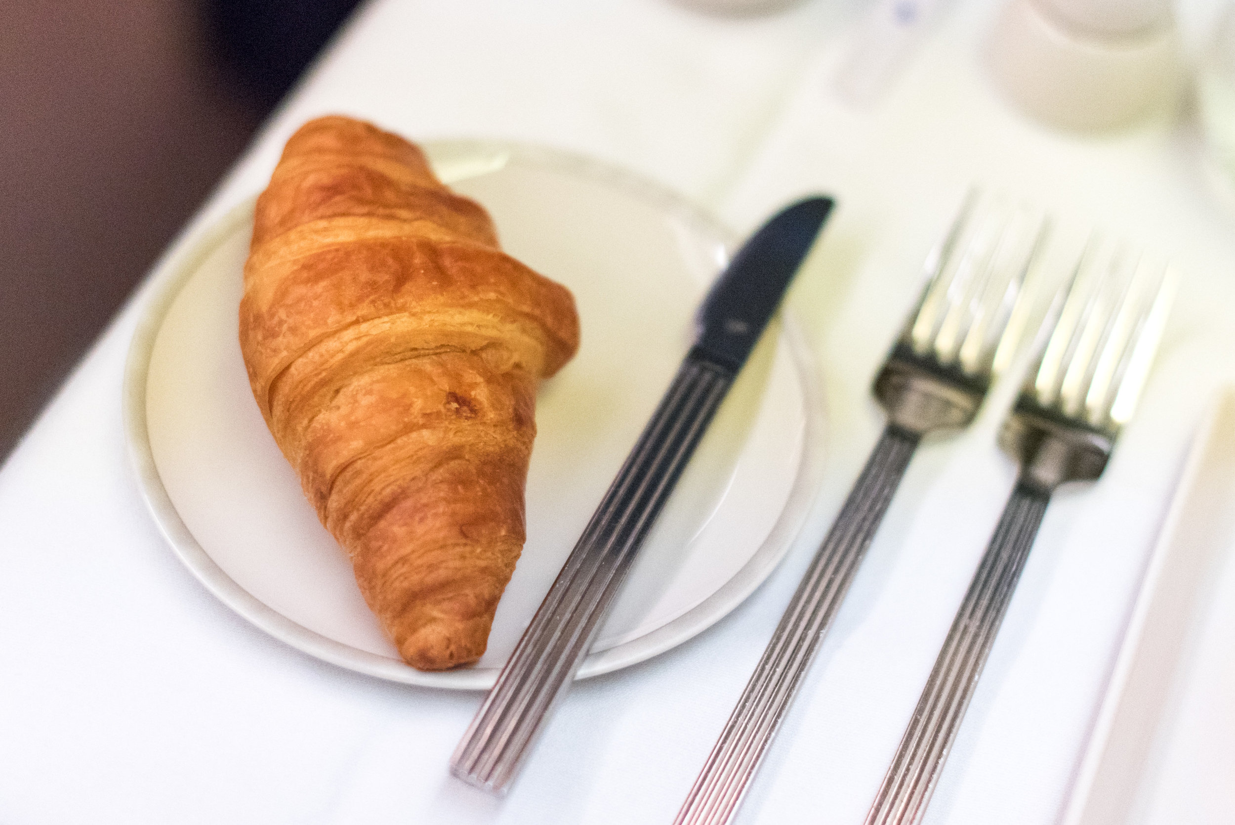 Croissant and Butter - Breakfast Service Singapore Airlines Business Class SQ285 A380-800 - SIN to AKL