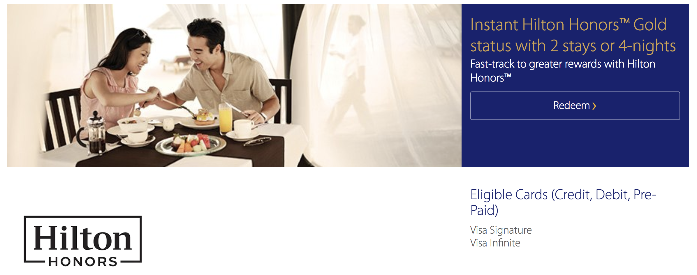 Fast Track to Hilton Honors Gold with 2 Stays or 4 Nights by 30 June 2018 - Visa Signature Cardholders too?!