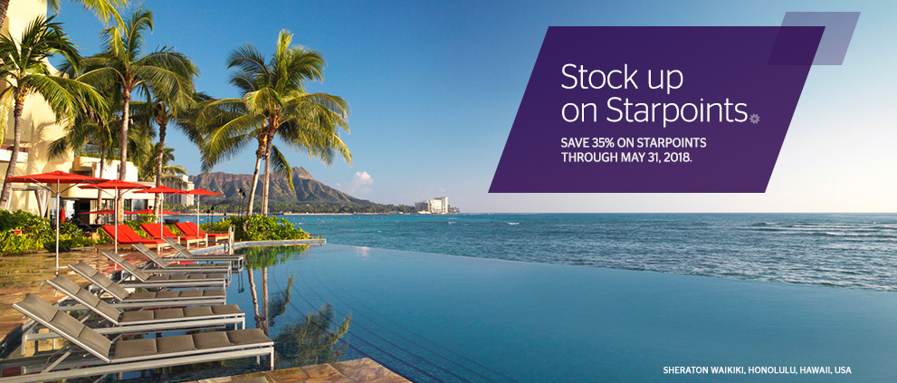 35% off Starpoints (25,000 Miles for USD 455) - Purchase by 31 May 2018