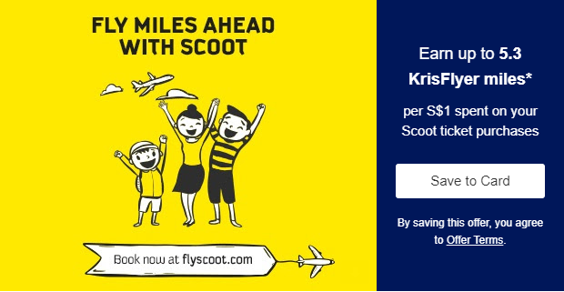 Up to 5.3 KrisFlyer Miles per Dollar on Scoot with AmEx SQ Credit Cards - Registration Required