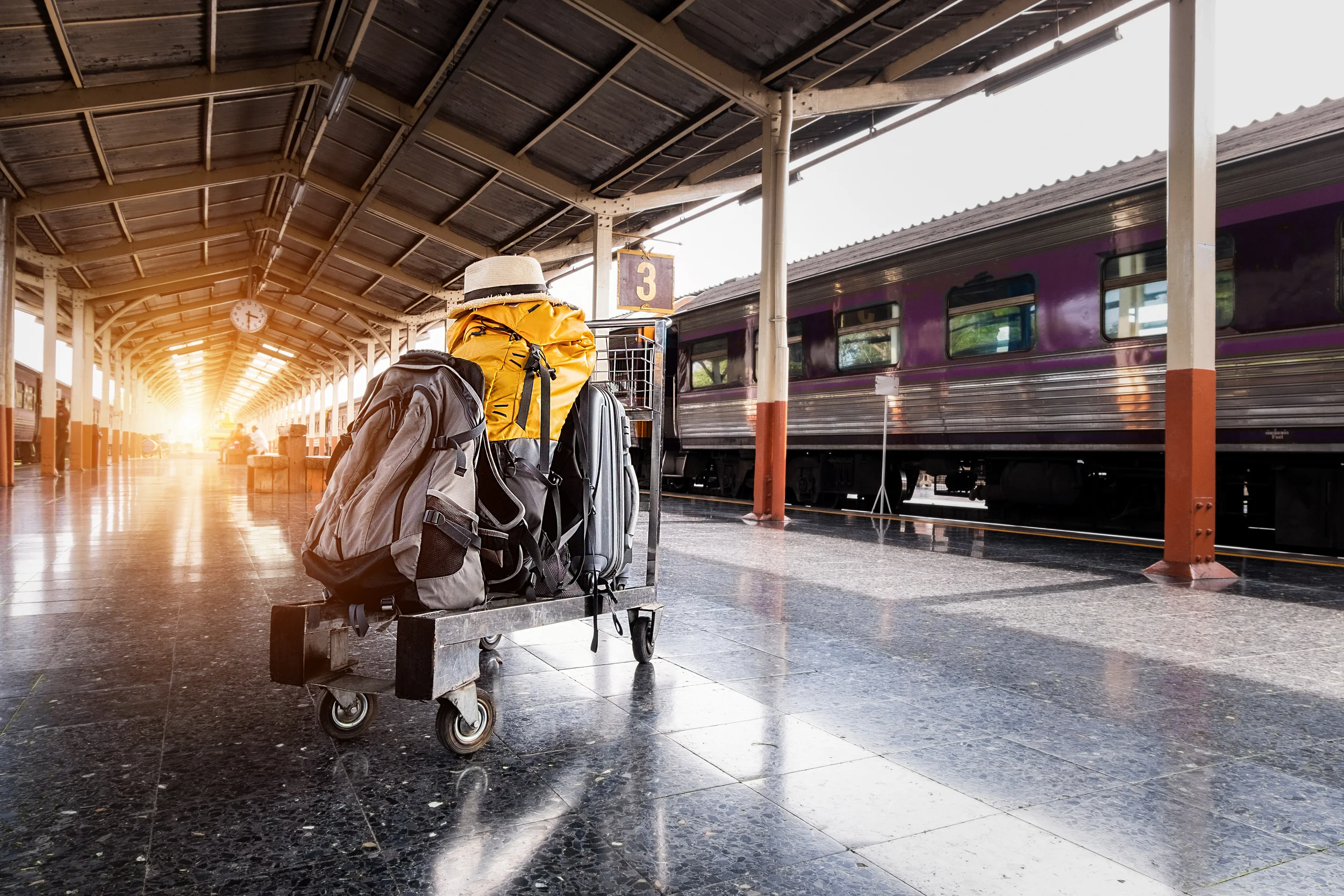 traveling luggage and passenger train at the train station, trav