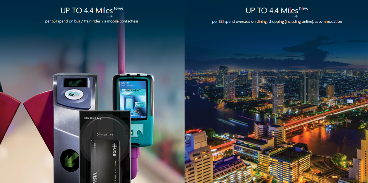 4.4 Miles Per Dollar (22 Miles per S$5) on Select Overseas Spend and Public Transport with UOB PRVI Miles Card 