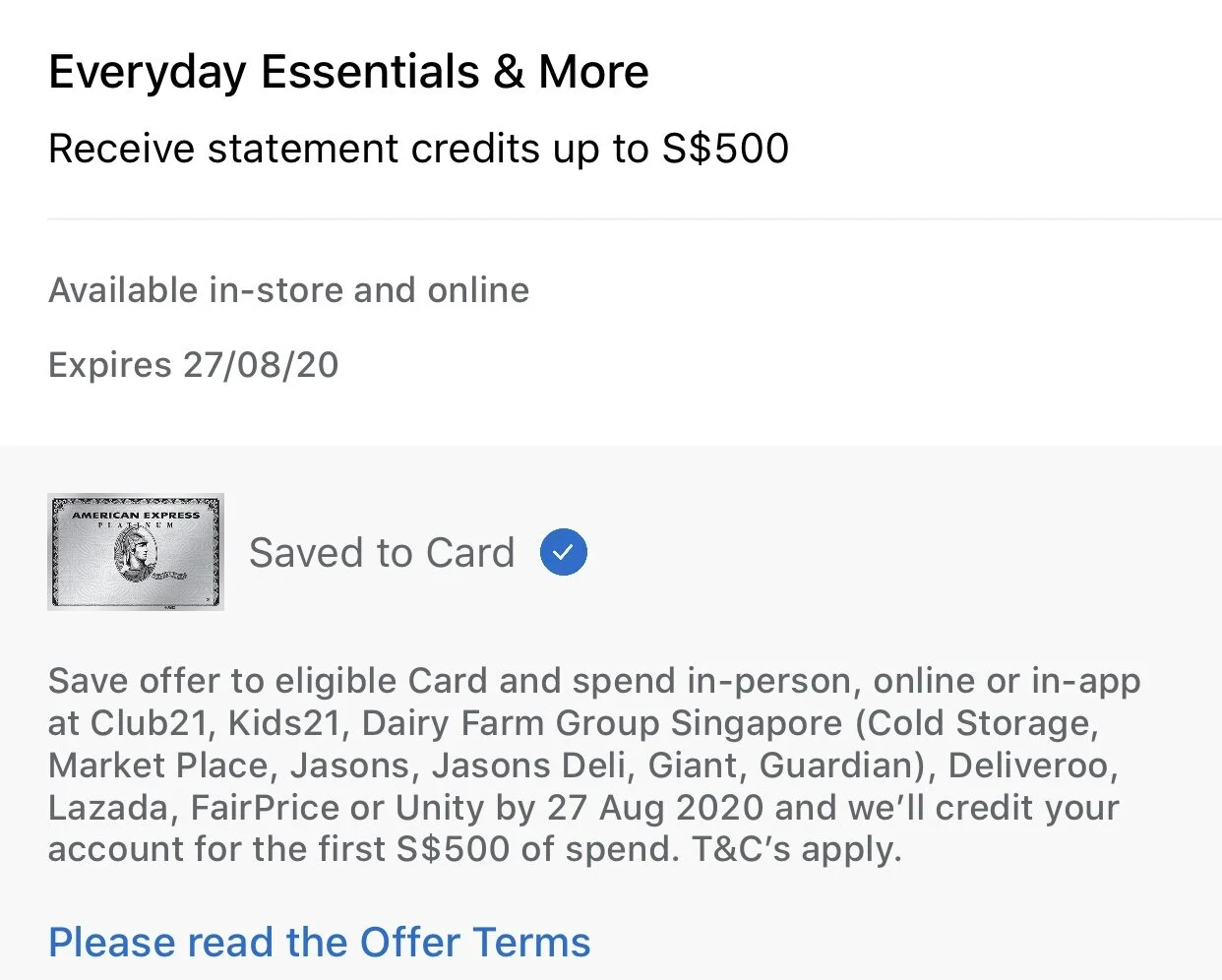 American Express Offering S$10 Statement Credit for Everyday American Express Offering S$10 Statement Credit for Everyday