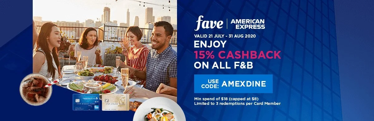 15% Bonus Cashback on Fave F&amp;B Deals with American Express - by 31 August 2020