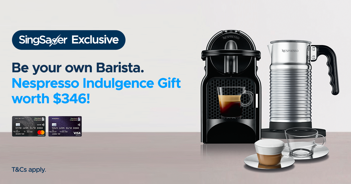 Get Nespresso Inissia Coffee Machine + Aeroccino 4 Milk Frother (worth S$346) for New Standard Chartered Customers - Apply by 6 November 2020