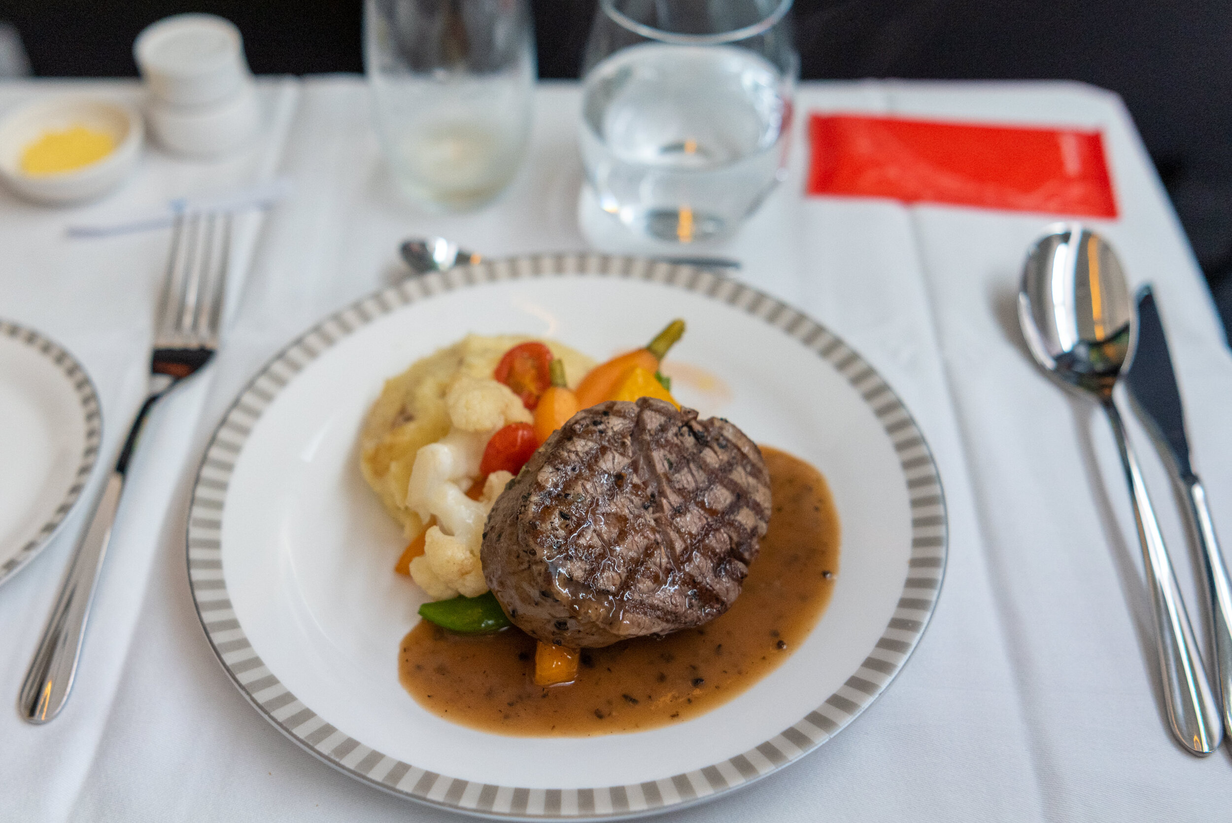 Grilled Beef Fillet with Black Pepper Sauce Singapore Airlines - Restaurant A380 @Changi