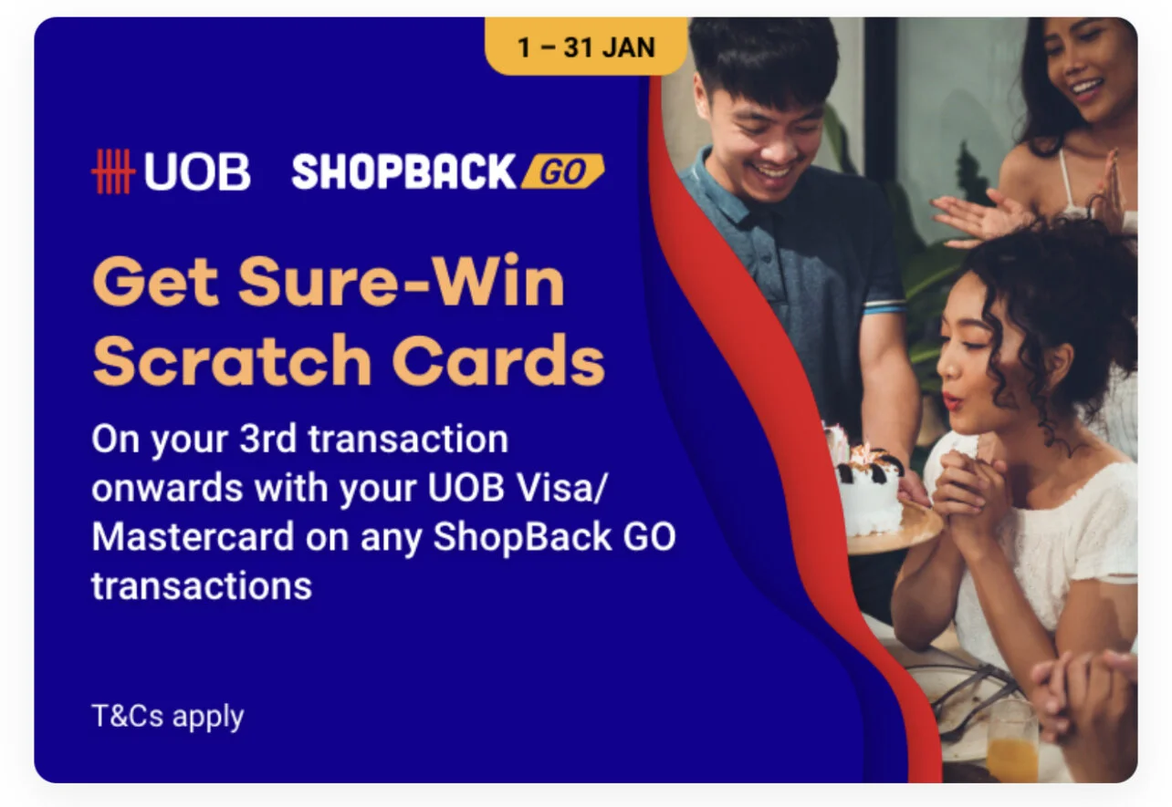 Get up to 5 Sure-win Scratch Cards (worth up to S$100) on ShopBack GO with UOB Cards in January 2021