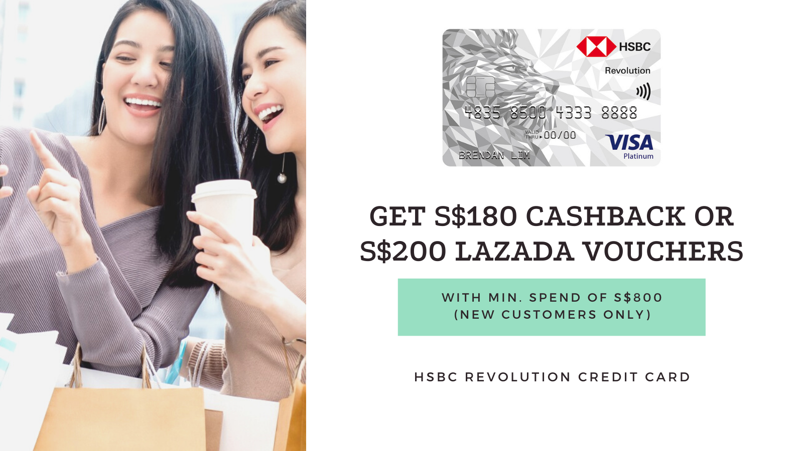 Get S$200 Lazada/RedMart Vouchers or S$180 Cash with HSBC Revolution Credit Card Sign-up - No Annual Fee Forever and 4 Miles per Dollar on Eligible Online/Contactless Spend