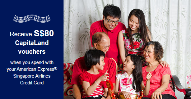 Get S$80 CapitaLand Vouchers with S$3,888 Spend on American Express Singapore Airlines Credit Card - 25 January to 25 February (Targeted)