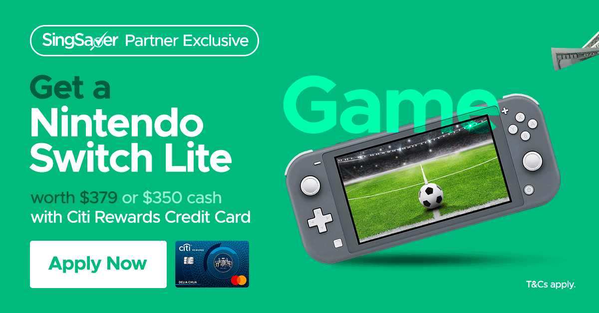 Get Nintendo Switch Lite (worth S$379) or S$350 Cash with Citi Rewards Card - New Customers Only (1-30 June 2021)