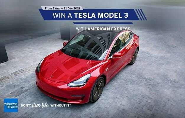 Win a Tesla Model 3 by Spending on your American Express Card - 2 August to 31 December 2021 