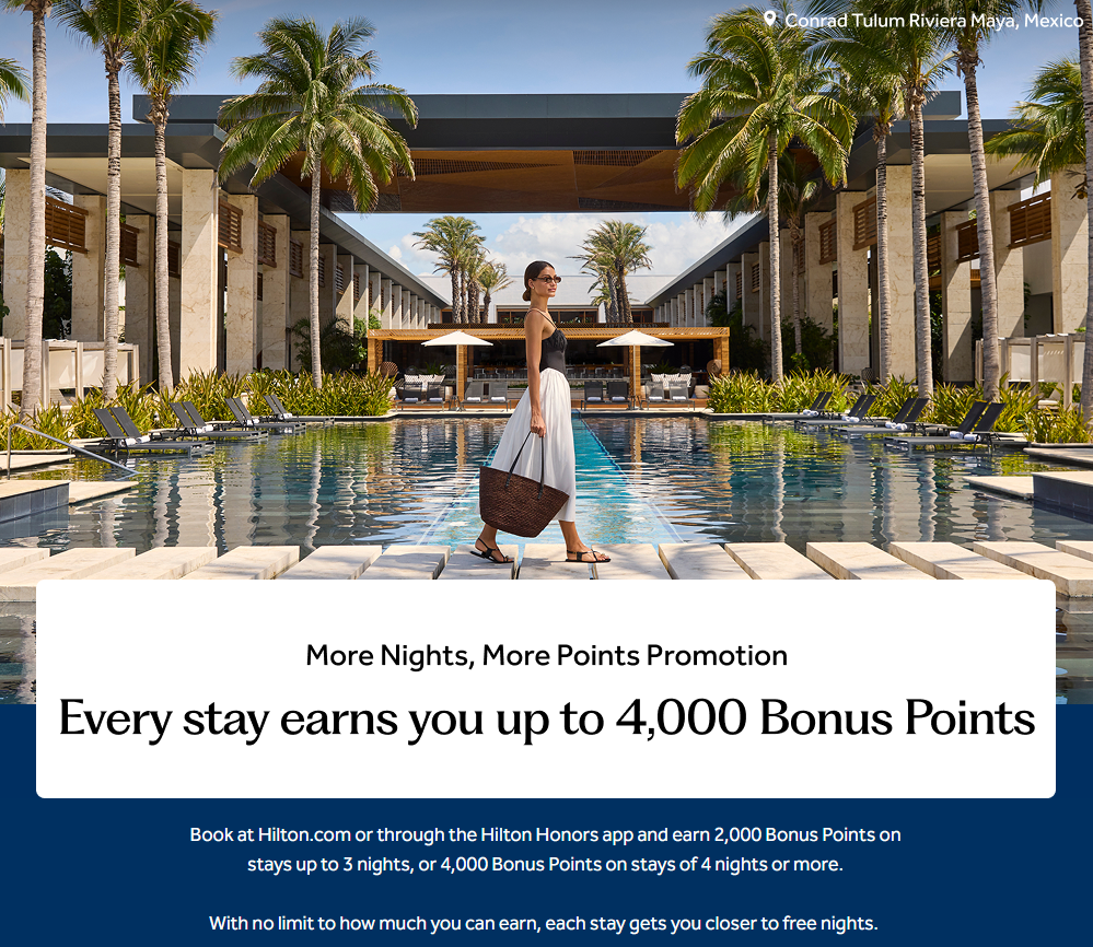 Earn Up to 4,000 Bonus Points Per Stay with Hilton Honors More Nights, More Points (1 June - 15 August 2026)
