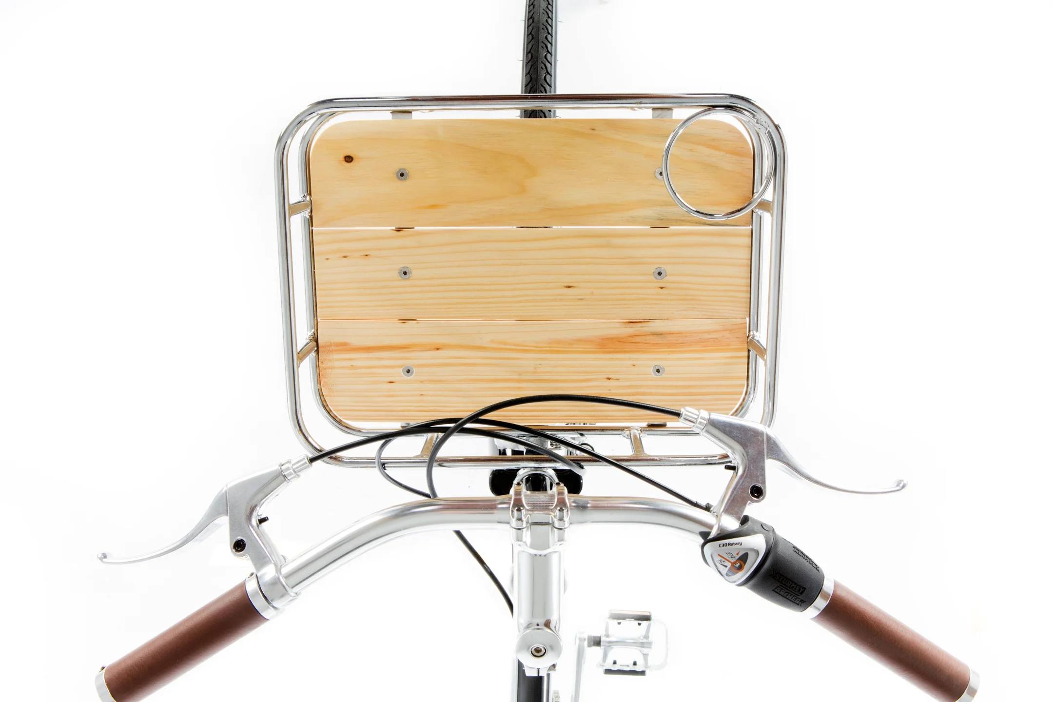 Lochside Cycles Cafe Racer Front Rack Pourter Rack Wood and Chrome with coffee cup holder.jpg
