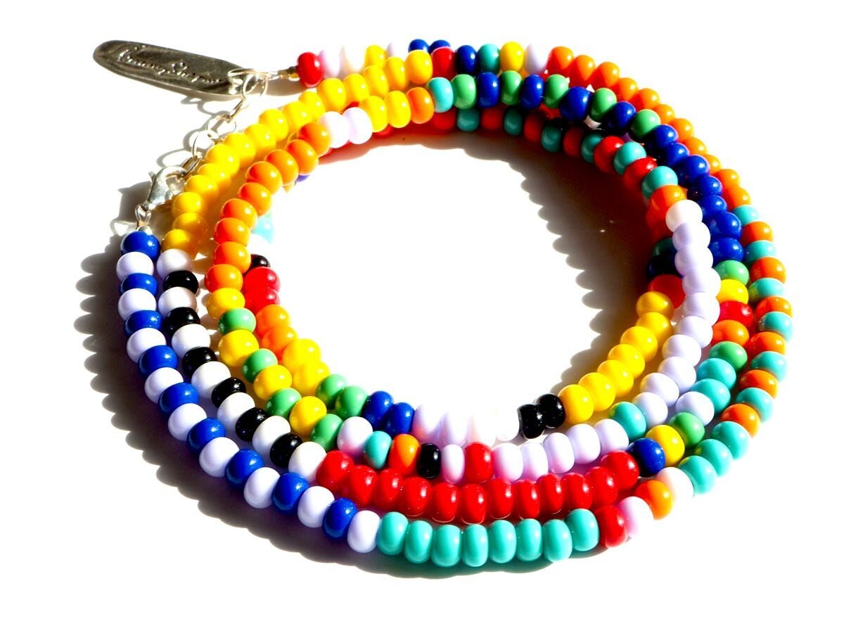 NEW!  The Zoe #wrapbracelet in #rainbow.  Our #classic #glass seed beads but a few sizes bigger!!! 
.
.
#jewelry #jewellery #beads #mexico #puertovallarta #beadedbracelet #bracelets #bracelet