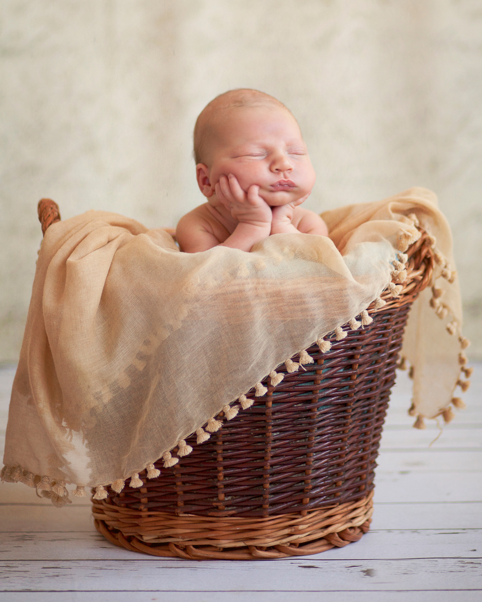 Newborn resting in basket