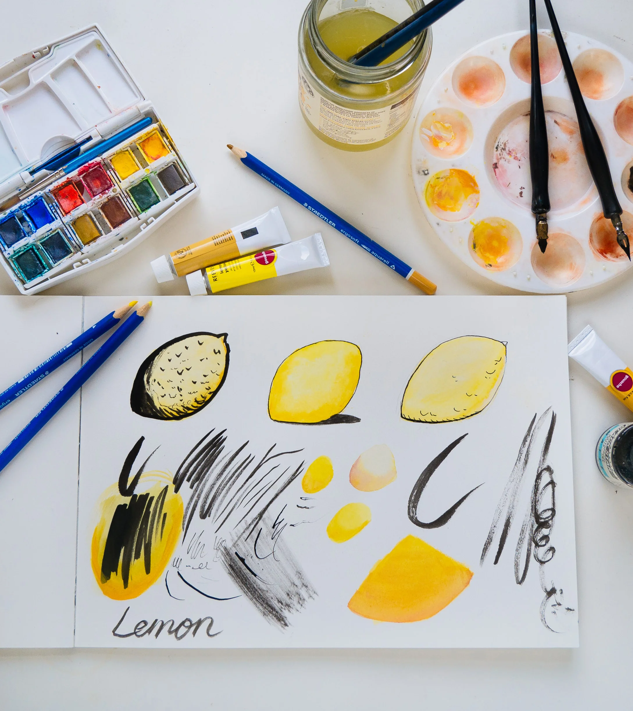 I tried out watercolour, gouache, watercolour pencils,&nbsp;and ink!