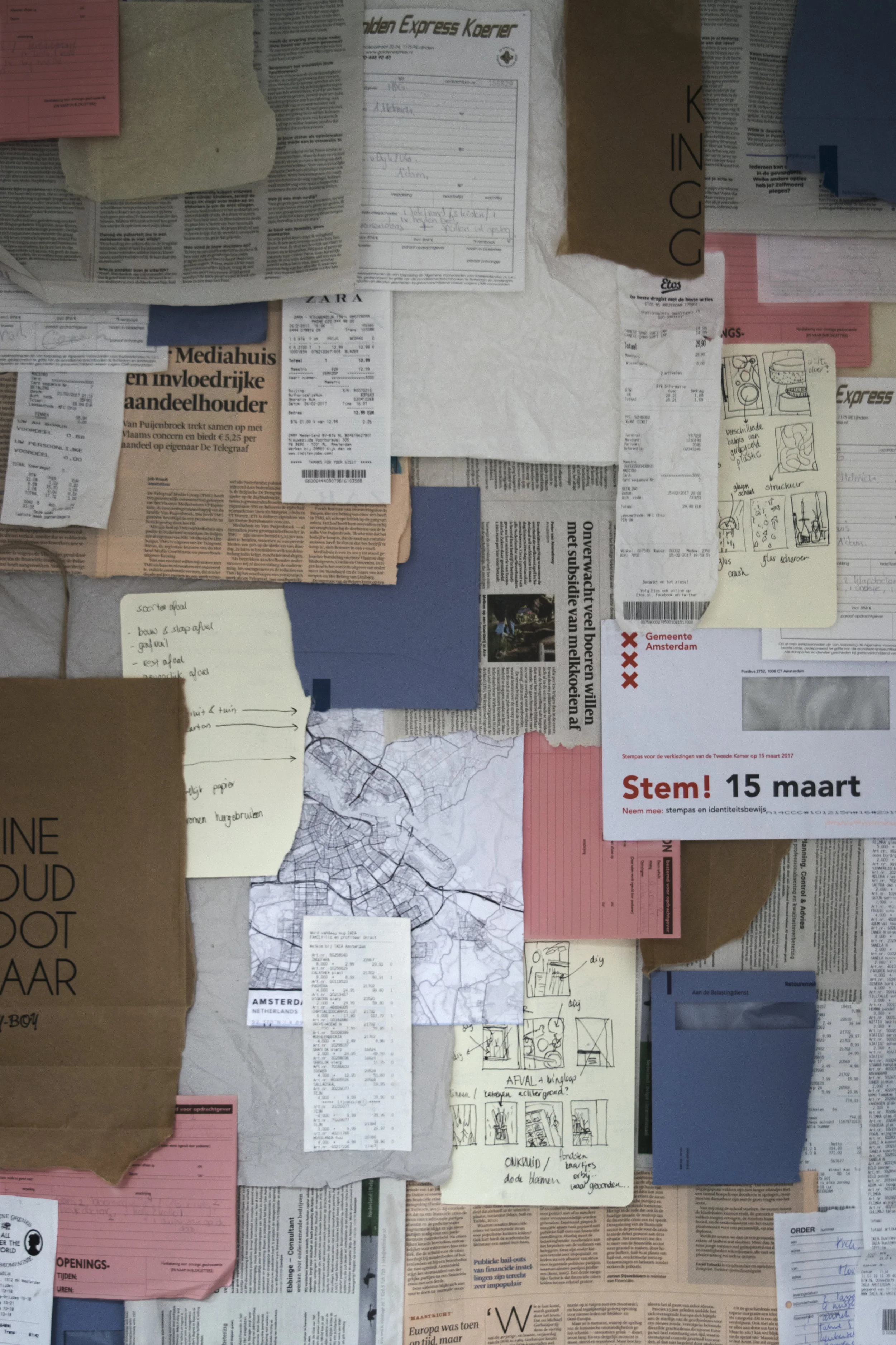 Papier (afval combinatie van de Spuistraat, Herengracht, Singel Amsterdam, StyleCookie)