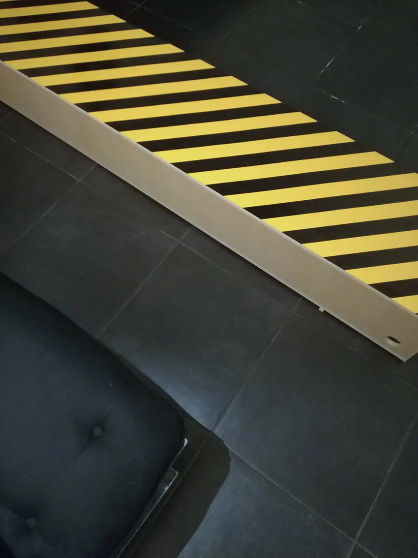   ENFILADE  . 2020 . MDF, ruban adhésif de sécurité universel .   Sur demande    2200 mm L / 400 mm lg / 280 mm Ht 