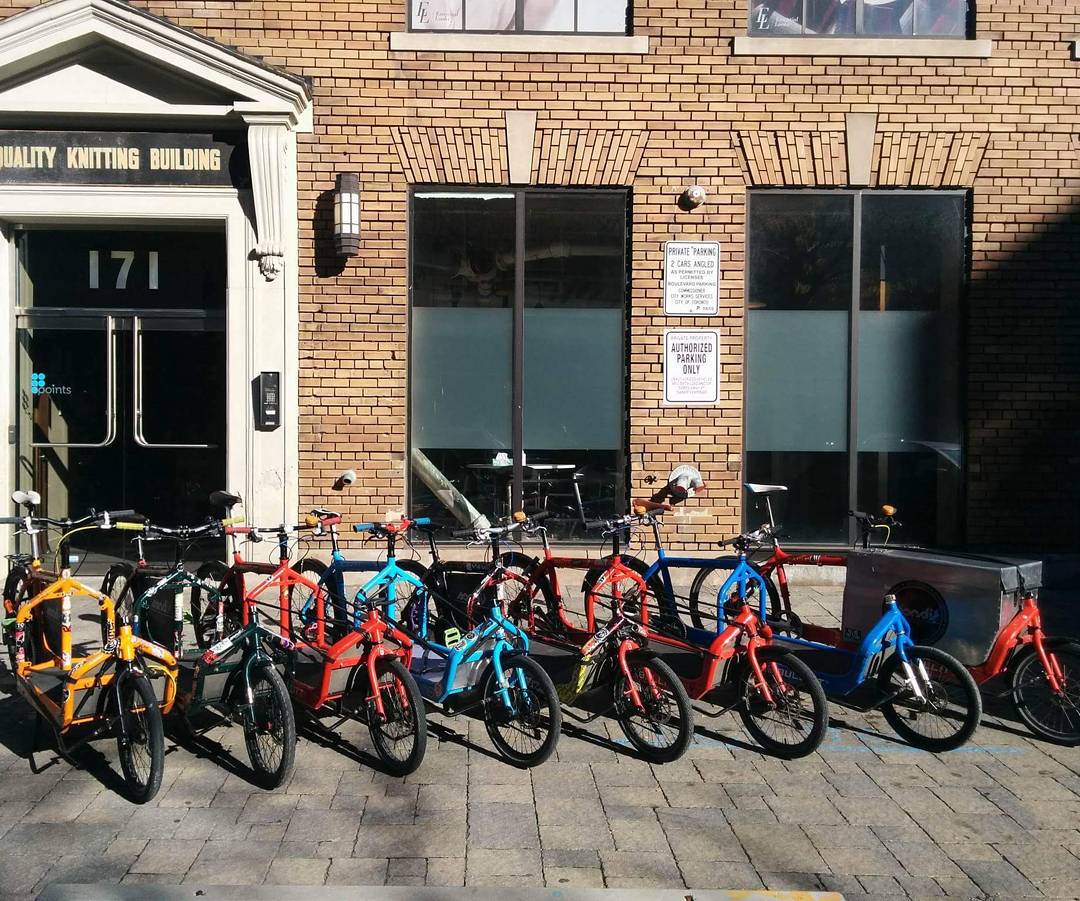 Our fleet of Larry vs Harry Cargo Bullitt bikes