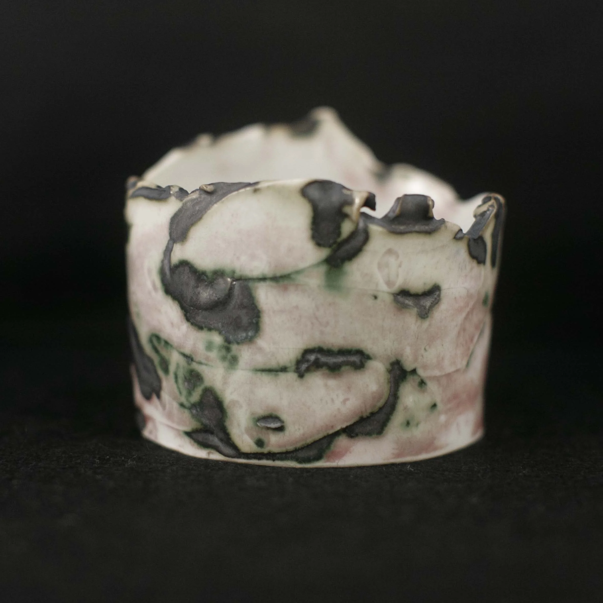 porcelain bangle bracelet with copper carbonate and celadon glaze