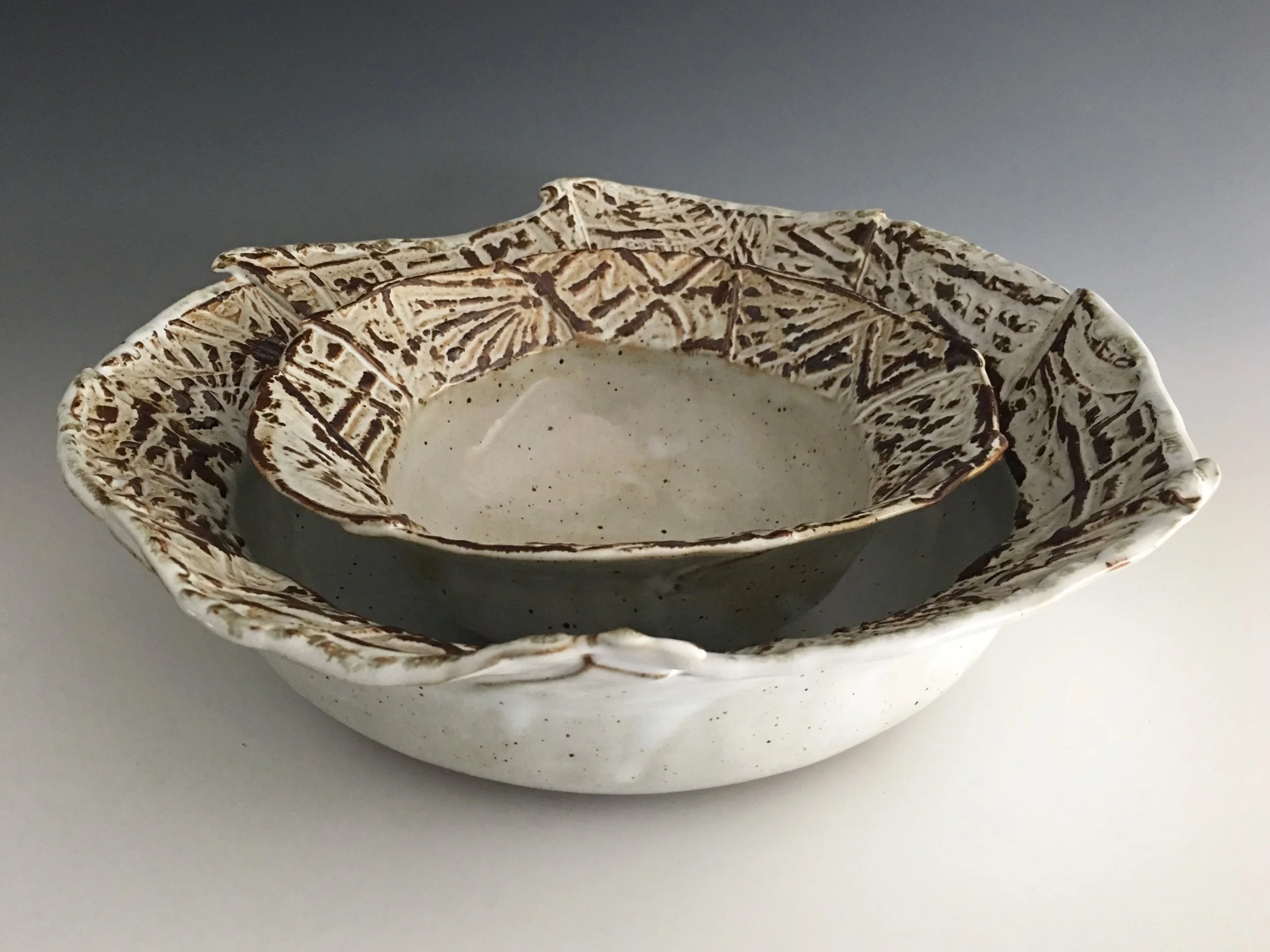 large and medium sized stoneware serving bowls